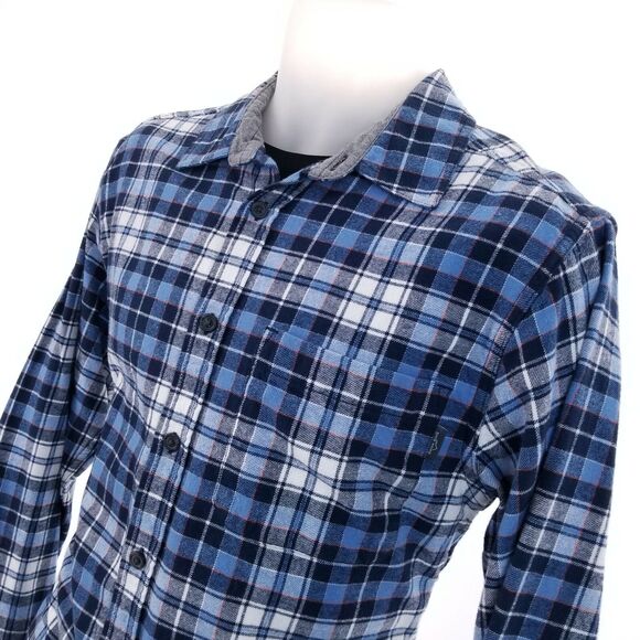Eddie Bauer Mens M FLANNEL Shirt Camisa Blue Plaid Fleece - Picture 3 of 8